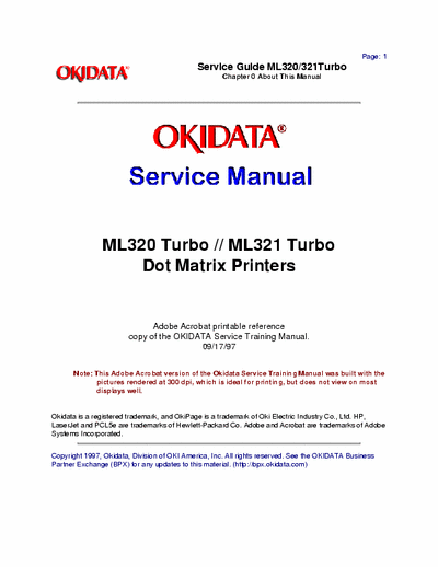 Oki ML 320 & 321 Turbo Service Manual - Okidata Microline 320 & 321 Turbo Printers